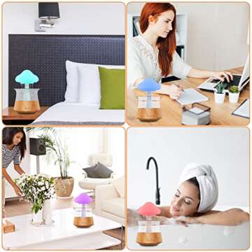 Mostop Rain Cloud Humidifier Water Drip Rain Cloud Diffuser with 7 Color Light, 240ml Mushroom Humidifier Essential Oil Diffuser with Rain Water Dripping White Noise Aroma Diffuser for Home Office