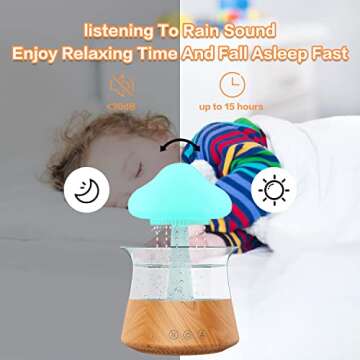 Mostop Rain Cloud Humidifier Water Drip Rain Cloud Diffuser with 7 Color Light, 240ml Mushroom Humidifier Essential Oil Diffuser with Rain Water Dripping White Noise Aroma Diffuser for Home Office