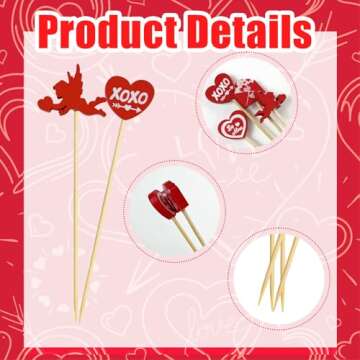 200Pcs Heart Cocktail Picks,4.7" Cocktail Picks Love Heart Toothpicks for Appetizers Decorative Bridal Wedding Party Food Drinks Garnish Fruit Skewer Sticks,Style3