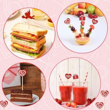 200Pcs Heart Cocktail Picks,4.7" Cocktail Picks Love Heart Toothpicks for Appetizers Decorative Bridal Wedding Party Food Drinks Garnish Fruit Skewer Sticks,Style3