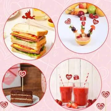 200Pcs Heart Cocktail Picks,4.7" Cocktail Picks Love Heart Toothpicks for Appetizers Decorative Bridal Wedding Party Food Drinks Garnish Fruit Skewer Sticks,Style3