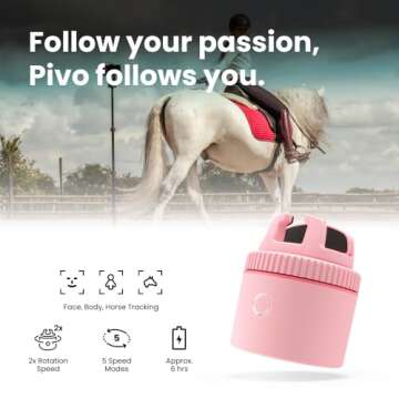 Pivo Equestrian Lite Pack Auto Horse, Face and Body Tracking, Ai-Powered 360° Rotation Smartphone Holder, Equine Coaching, Auto Zoom Handsfree Photo & Video Recording - Pink
