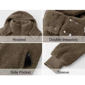 Micoson Womens Oversized Sherpa Jacket Fuzzy Fleece Coat with Pockets Zip Front Hooded Cardigan Winter Warm Outwear (Light Coffee, S)