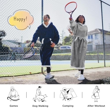 Bedsure Wearable Blanket Hoodie Women - Long Sherpa Hooded Blanket for Adult Warm Cozy Blanket Sweatshirt Gifts for Women Men, Standard, Grey