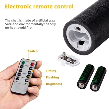 Pandaing Set of 9 Black Flameless Pillar Candles