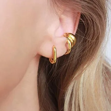 ALEXCRAFT Gold Rectangle Hoop Earrings for Women