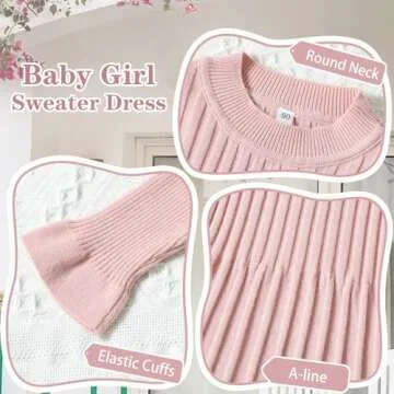 Neutocd Toddler Girl Sweater Dresses Long Sleeve A-Line Sweater Dress for Girls Little Girl Fall Winter Dresses for Kids