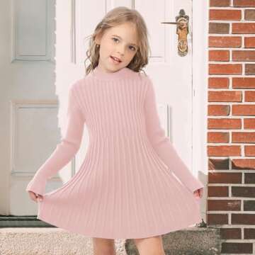 Neutocd Toddler Girl Sweater Dresses Long Sleeve A-Line Sweater Dress for Girls Little Girl Fall Winter Dresses for Kids