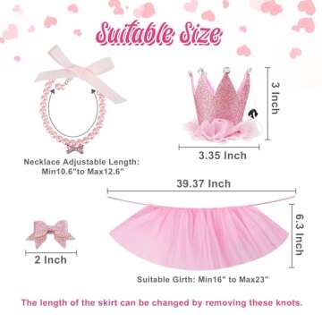 GAGILAND Dog Birthday Party Supplies Dog Birthday Outfit Pink Tutu for Dogs Dog Birthday Hat Necklace and Bowtie Hairpin for Dogs (16-23 inch Wrist)