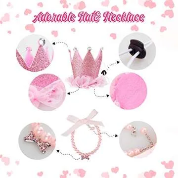 GAGILAND Dog Birthday Party Supplies Dog Birthday Outfit Pink Tutu for Dogs Dog Birthday Hat Necklace and Bowtie Hairpin for Dogs (16-23 inch Wrist)