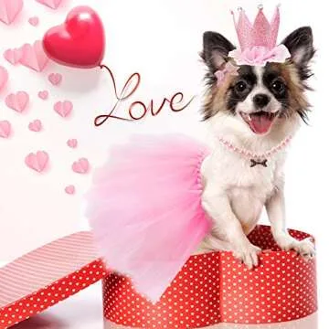 GAGILAND Dog Birthday Party Supplies Dog Birthday Outfit Pink Tutu for Dogs Dog Birthday Hat Necklace and Bowtie Hairpin for Dogs (16-23 inch Wrist)