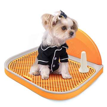 HIPIPET Puppy Dog Potty Tray 23.2''X17.8''X1.9 Puppy Pad Holder with Removable Post and Wall Cover for Cats and Dogs Toilet (Orange)