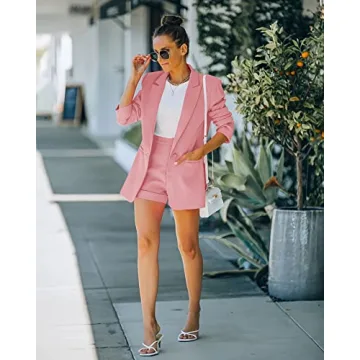 Elegant Women's Blazer and Short Set in Pink