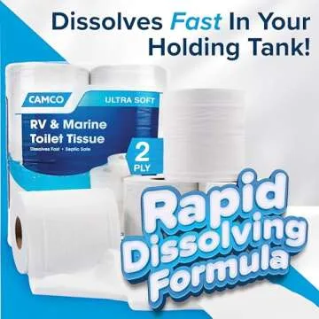 Camco RV Bathroom Toilet Tissue - 4 Rolls Sewer-Safe, Septic-Safe, Biodegradable 2-Ply Bath Tissue Designed For Trailer, Motorhome, & Marine Sanitation Systems (40274), White