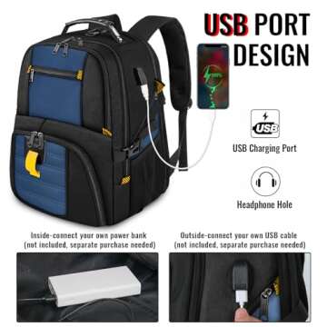 YOREPEK Travel Backpack - 50L Laptop Bag with USB Port