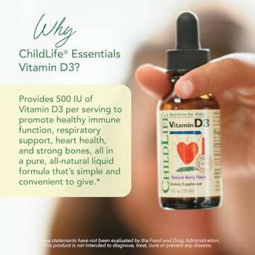 CHILDLIFE Essentials Vitamin D3 Drops - Vitamin D Drops for Infants, Baby Vitamin D Drops, Liquid Vitamin D for Kids, Toddlers 1-3, Children, 500 IU Per Serving - Natural Berry, 1 Fl Oz (Pack of 2)