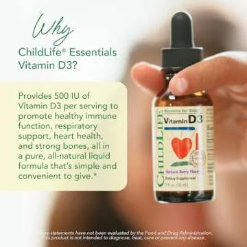 CHILDLIFE Essentials Vitamin D3 Drops - Vitamin D Drops for Infants, Baby Vitamin D Drops, Liquid Vitamin D for Kids, Toddlers 1-3, Children, 500 IU Per Serving - Natural Berry, 1 Fl Oz (Pack of 2)