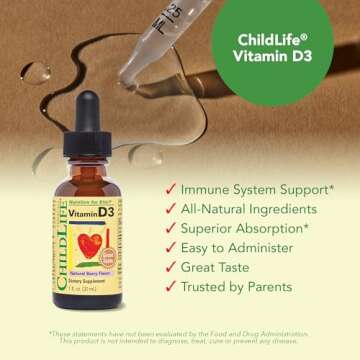 CHILDLIFE Essentials Vitamin D3 Drops - Vitamin D Drops for Infants, Baby Vitamin D Drops, Liquid Vitamin D for Kids, Toddlers 1-3, Children, 500 IU Per Serving - Natural Berry, 1 Fl Oz (Pack of 2)
