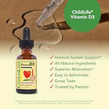 CHILDLIFE Essentials Vitamin D3 Drops - Vitamin D Drops for Infants, Baby Vitamin D Drops, Liquid Vitamin D for Kids, Toddlers 1-3, Children, 500 IU Per Serving - Natural Berry, 1 Fl Oz (Pack of 2)