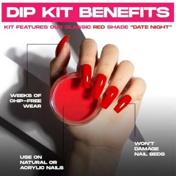 Nailboo Date Night Premium Dip Nails Starter Kit - Red Dipping Powder Kit for DIY Manicures