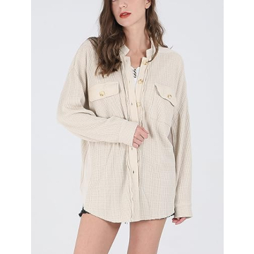 CHARTOU Womens Vintage Waffle Knit Shacket Oversized Fit