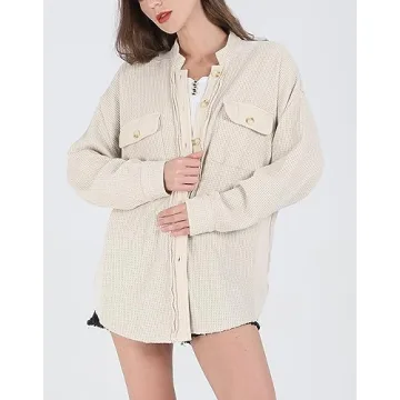 CHARTOU Womens Vintage Waffle Knit Shacket Oversized Fit