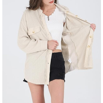 CHARTOU Womens Vintage Waffle Knit Shacket Oversized Fit