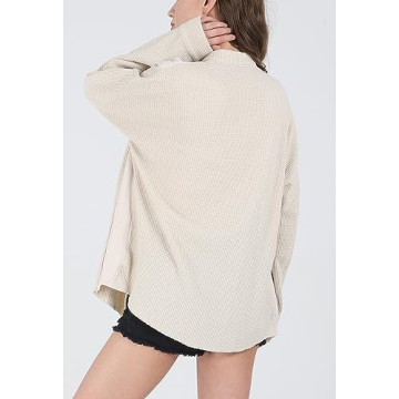 CHARTOU Womens Vintage Waffle Knit Shacket Oversized Fit