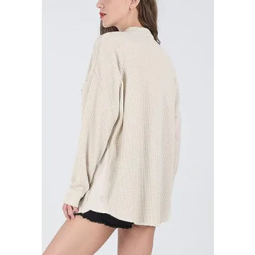 CHARTOU Womens Vintage Waffle Knit Shacket Oversized Fit