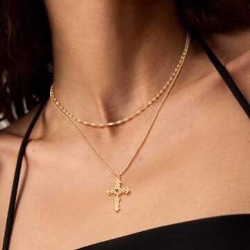 LADYGD Cross Necklace for Women Trendy 14K Gold Plated Cubic Zirconia Cross Pendant Necklaces Handma...