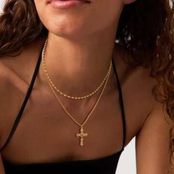 LADYGD Cross Necklace for Women Trendy 14K Gold Plated Cubic Zirconia Cross Pendant Necklaces Handmade Christian Everyday Jewelry Gifts for Women