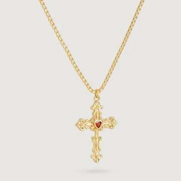 LADYGD Cross Necklace for Women Trendy 14K Gold Plated Cubic Zirconia Cross Pendant Necklaces Handmade Christian Everyday Jewelry Gifts for Women