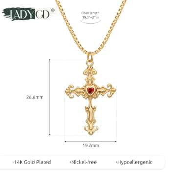 LADYGD Cross Necklace for Women Trendy 14K Gold Plated Cubic Zirconia Cross Pendant Necklaces Handmade Christian Everyday Jewelry Gifts for Women