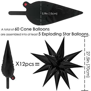 ZAKVOOR 60 Pcs Star Balloons - Stunning Black Cone-Shaped Decorations for Any Celebration