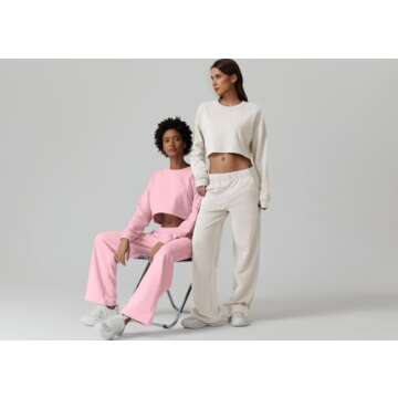 QINSEN Womens Crewneck Open Back Long Sleeve Crop Sweatsuit Elastic Waist Long Pants 2PCS Outfit Sets Loungewear