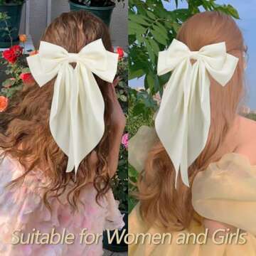 Velscrun 3Pcs Big Hair Bows for Women - Elegant Satin Clips