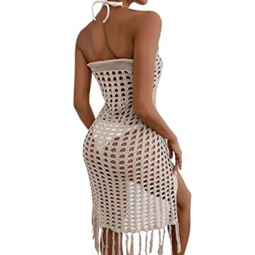 Verdusa Women's Fringe Split Knitted Swimsuit Beach Crochet Cover Up Skirt