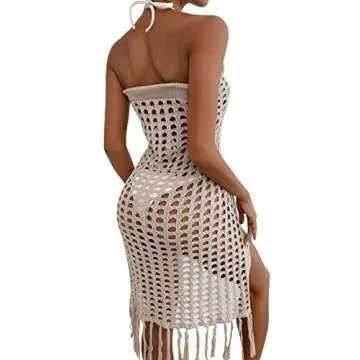 Verdusa Women's Fringe Split Knitted Swimsuit Beach Crochet Cover Up Skirt