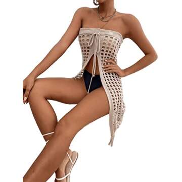 Verdusa Women's Fringe Split Knitted Swimsuit Beach Crochet Cover Up Skirt