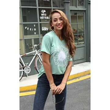 GLIGLITTR Women's Summer Sunflower T Shirt Cute Flower Graphic Loose Tees Crew Neck Short Sleeve Cas...