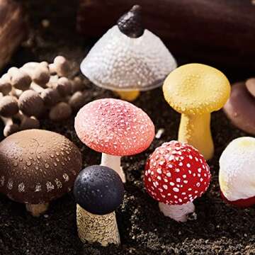 Deekin 12 Pcs Toys Mini Around World City Miniatures Buildings Mushroom Figurines Toys Polar Animal Wolf Realistic Themed Party Gifts (Mushroom)
