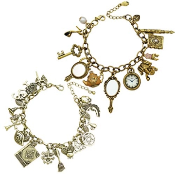 RechicGu Vintage Gold 2pcs Fairy Tale Movie Lucky Myth Charms Friendship Cuff Bangle Bracelet Wicca ...