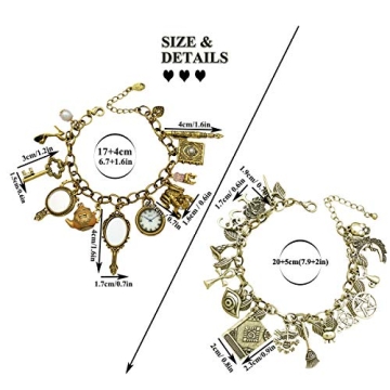 RechicGu Vintage Gold Fairy Tale Charms Cuff Bracelet Set