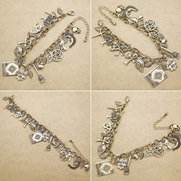 RechicGu Vintage Gold Fairy Tale Charms Cuff Bracelet Set