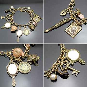 RechicGu Vintage Gold Fairy Tale Charms Cuff Bracelet Set