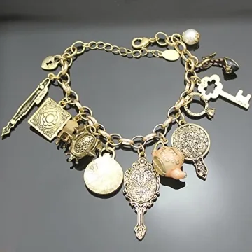 RechicGu Vintage Gold Fairy Tale Charms Cuff Bracelet Set