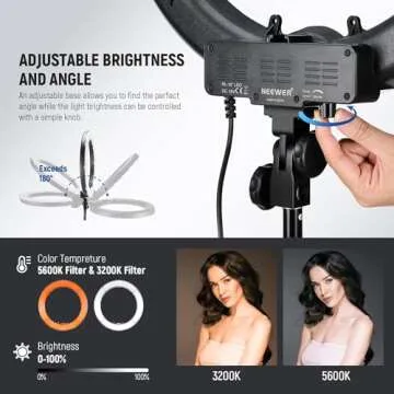 NEEWER 18" Ring Light with Stand, 55W 5600K Large LED Ringlight with Cold Shoe and Phone Holder for Smartphone Camera Photography, Live Stream, Selfie, Makeup, Studio Photo Video Recording, RL-18