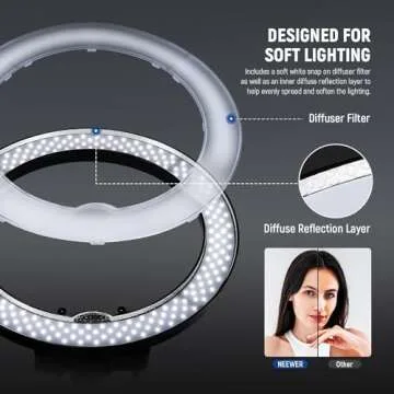 NEEWER 18" Ring Light with Stand, 55W 5600K Large LED Ringlight with Cold Shoe and Phone Holder for Smartphone Camera Photography, Live Stream, Selfie, Makeup, Studio Photo Video Recording, RL-18