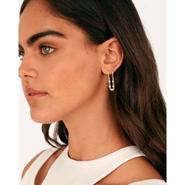 PAVOI Rhodium Plated Chain Earrings for Women - Double Piercing Dangle Huggie Hoop with Cubic Zirconia