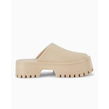 Coutgo Women's Platform Mules Slip On Thick Sole Slippers Closed Toe Cute Comfort Shoes, Beige, Size 7